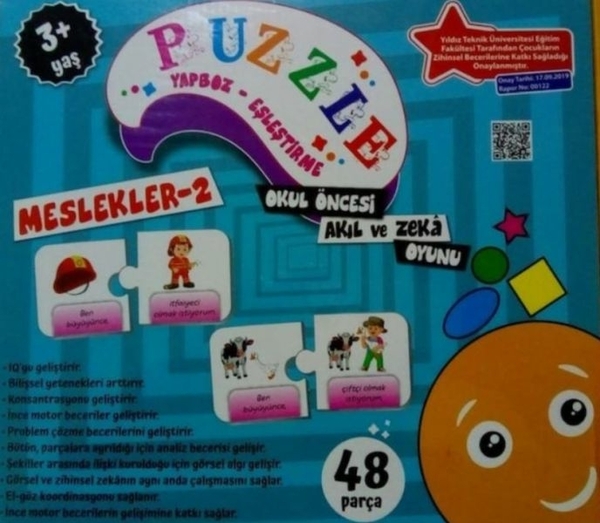 Puzzle Yapboz-Eşleştirme - Meslekler 2 - Okul Öncesi Akıl Ve Zeka Oyunu 48 Parça