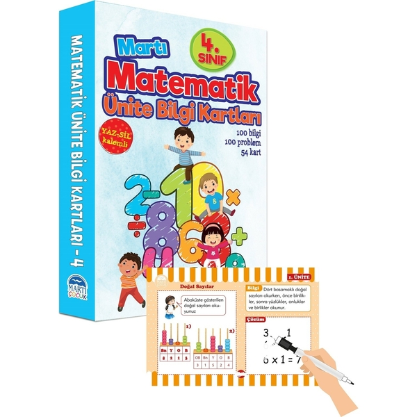 4. Sınıf Matematik Ünite Bilgi Kartları - Yaz Sil Kalemli