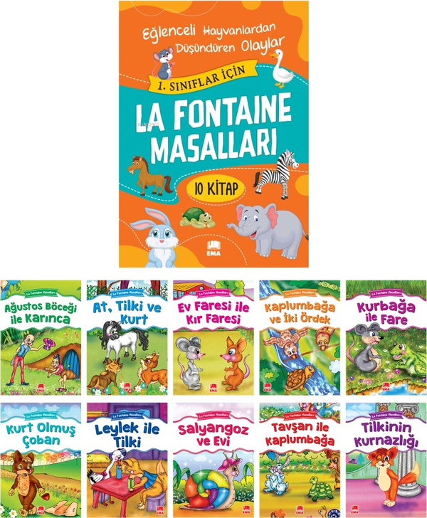 La Fontaine Masalları (10 Kitap Takım - Büyük Boy) Jean de la Fontaine