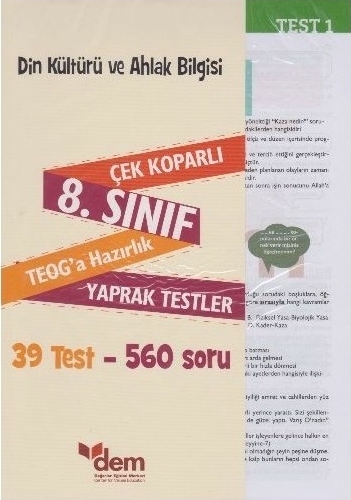 Din Kültürü ve Ahlak Bilgisi 8. Sınıf Teog'a Hazırlık Yaprak Testler; Çek Koparlı 39 Test - 560 Soru Kolektif