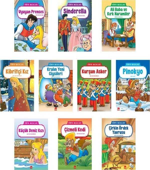 Dünya Masallar Seti 1.ve 2. Sınıflar İçin Eğik El Yazılı - (10 Kitap Takım Büyük Boy) Kolektif
