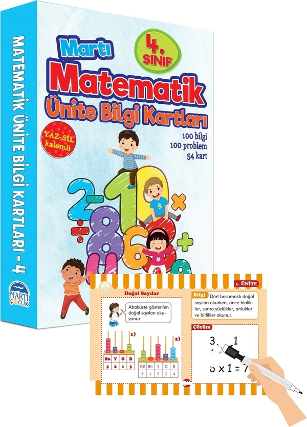 4. Sınıf Matematik Ünite Bilgi Kartları - Yaz Sil Kalemli